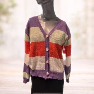 SHEIN Striped Knit Cardigan Sweater, Medium